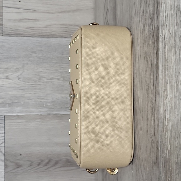 Valentino Orlandi Taupe Small Camera Bag Studded Crossbody Vegan‎ Leather NEW - Picture 4 of 14